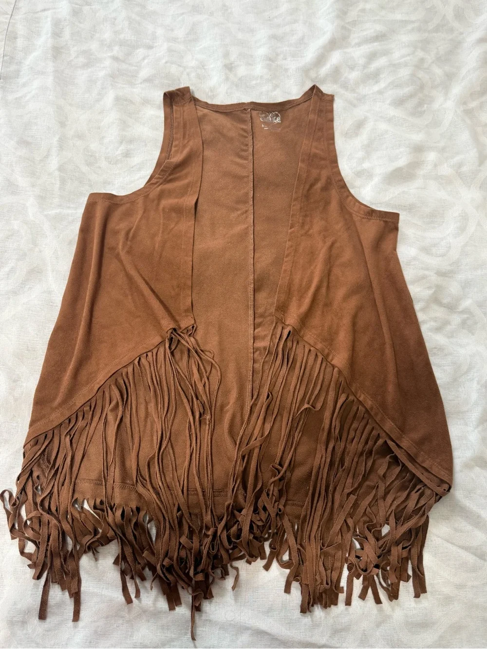 Justice Brown Faux-Suede Fringe Vest